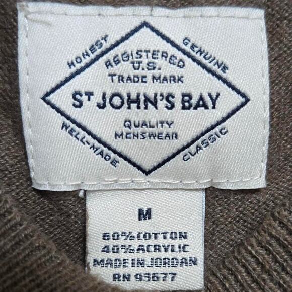 St. John’s Bay Men’s Brown V-Neck Sweater Size M Cotton Acrylic Blend - Picture 3 of 3